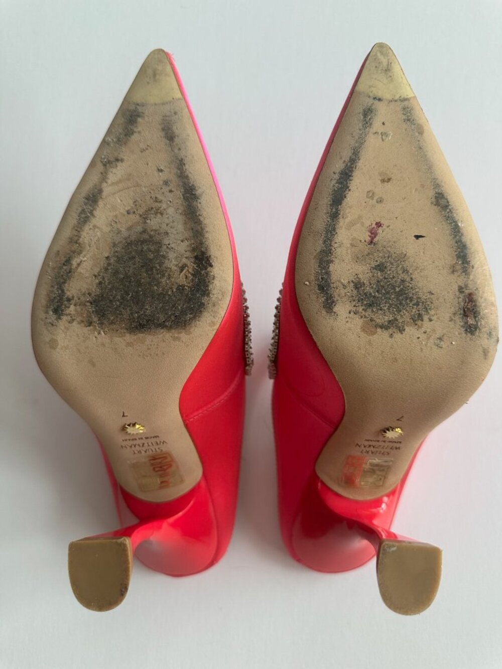 Stuart Weitzman Pink Satin Crystal Heels, Size 7 Luxury Designer Pumps Mules - Picture 7 of 12